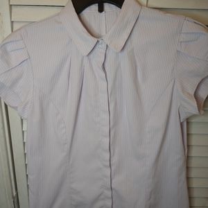 3/$10 Pale Lavender & White Striped Collar Button-down with Cap Sleeves-Size 8